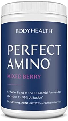 BodyHealth PerfectAmino XP Mixed Berry (60 Servings) Best Pre/Post Workout Recovery Drink, 8 Essential Amino Acids Energy Supplement with 50% BCAAs, 100% Organic, 99% Utilization (Packaging May Vary)