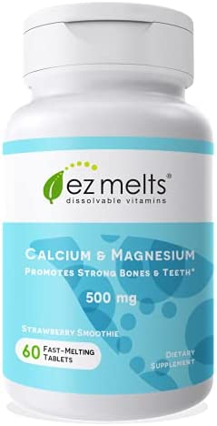 EZ Melts 3 in 1 Calcium and Magnesium Supplement with Vitamin D3 - Dissolvable Calcium Magnesium Tablets - Zero Sugar Magnesium Calcium Supplement - Vegan Magnesium and Calcium Supplement with D3