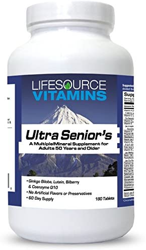 LifeSource Ultra Senior Multi Vitamin & Mineral - 60 Ingredients Synergistically Blended for Seniors - Men and Women - 180 Tabs -