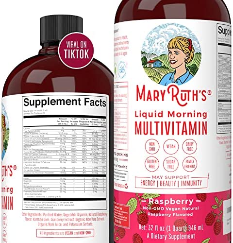 Multivitamin Multimineral for Women Men & Kids by MaryRuth's | No Added Sugar | Vegan Liquid Vitamins for Adults & Kids | Mens, Womens Multivitamin | Energy & Beauty Booster | Non-GMO | 32 Fl Oz