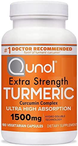 Turmeric Curcumin Capsules, Qunol with Ultra High Absorption 1500mg, Joint Support Supplement, Extra Strength Tumeric, Vegetarian Capsules, 2 Month Supply, 180 Count (Pack of 1)