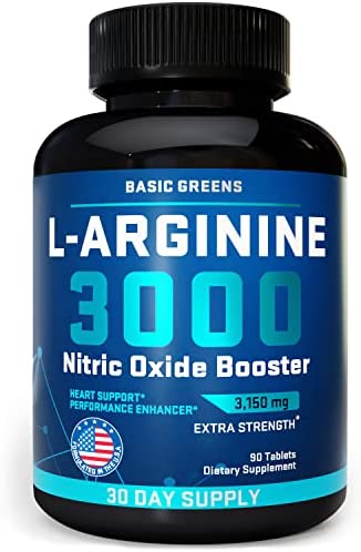 BASIC GREENS L Arginine (90 Tablets) L-Arginine Supplement for Men and Women AAKG with Nitric Oxide Booster, L-Arginine Workout - High Energy & Stamina, Boost Muscle Size, Faster Muscle Recovery