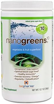 Biopharma Scientific NanoGreens Fruit and Vegetable Superfood Powder | Natural Green Apple Flavor | 30 Servings | Spirulina, Chlorella, Organic Kale, Organic Spinach, Plant Based Enzymes