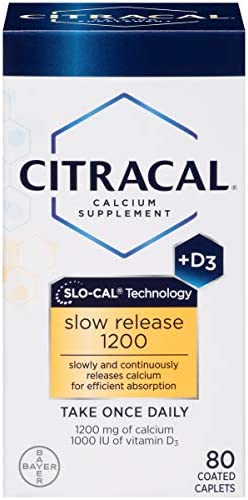 Citracal Slow Release 1200, 1200 mg Calcium Citrate and Calcium Carbonate Blend with 1000 IU Vitamin D3, Bone Health Supplement for Adults, Once Daily Caplets, 80 Count