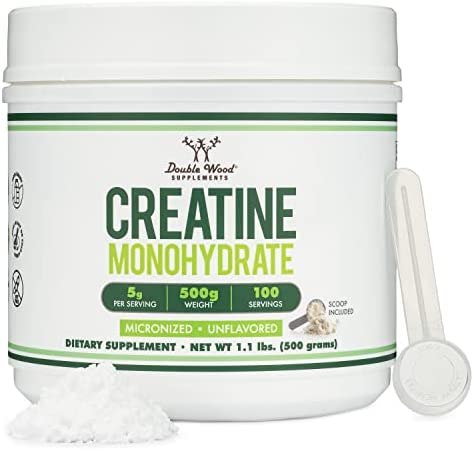 Creatine Monohydrate Powder 1.1lbs (100 Servings of 5 Grams Each - Third Party Tested Micronized Creatine Powder) Unflavored, Keto, Vegan Friendly (with Scoop)(Creatina Monohidratada) by Double Wood