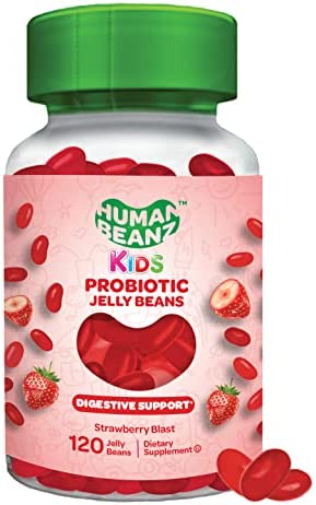 Human Beanz Probiotic Jelly Bean Gummies for Kids, Probiotic Supplements for Digestive Health, Nutritional Vegetarian Supplements, 120 Strawberry Blast Jelly Beans, Kosher