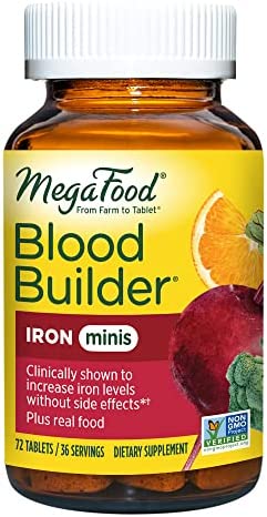 MegaFood Blood Builder Minis - Iron Supplement Shown to Increase Iron Levels Without Nausea or Constipation - Energy Support with Iron, Vitamin B12, and Folic Acid - Vegan - 72 Tabs (36 Servings)