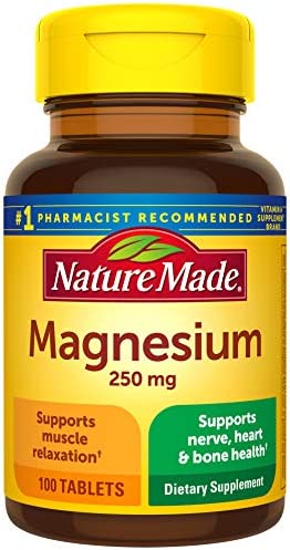 Nature Made Magnesium Oxide 250 mg, Dietary Supplement for Muscle, Heart, Bone and Nerve Health Support, 100 Tablets, 100 Day Supply