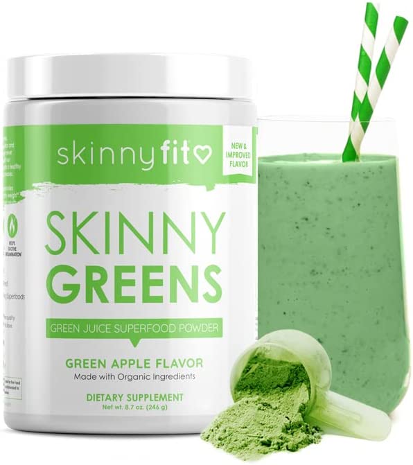 SkinnyFit Skinny Greens, Green Juice Superfood Powder, Green Apple Flavor, Natural Energy & Focus, Helps Reduce Inflammation, Spirulina, Chlorella, 30 Servings