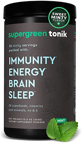 Supergreen Tonik 100% Natural Greens Superfood Powder |Daily Supplement with 38 Superfoods, Vitamins and Minerals |Supports Energy, Stress, Sleep and Immunity |30 Day Supply|360g - Mint Flavor (1 Tub)