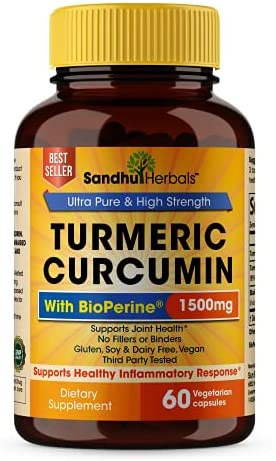 Turmeric Curcumin with Black Pepper Extract 1500mg Highest Potency High Absorption Joint & Healthy Inflammatory Support with 95% Curcuminoids 60 Veggi Capsules