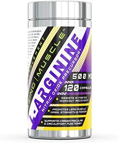 Amazing Muscle L-Arginine Essential Amino Acid 500 Mg Capsules - Workout Muscle Recovery Supplements (120 Count)