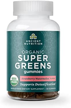 Ancient Nutrition Supergreens Gummy, Organic Superfood Gummy Made from Real Fruits, Vegetables and Herbs, for Digestive and Energy Support, 50 Count, Strawberry Watermelon