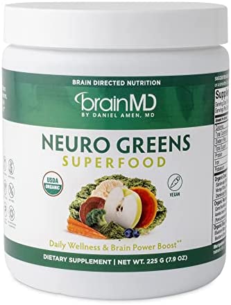 BRAINMD Dr Amen Neuro Greens Superfood - 7.9 oz - Supports Whole-Body Wellness, Digestion + Immune & Brain Health - Gluten Free - 30 Servings