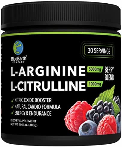 BlueEarth Company L-Arginine 5000mg + L-Citrulline 1000mg Complex Powder Supplement - Nitric Oxide Booster - Energy & Endurance - Berry Flavored - 300g