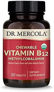 Dr. Mercola Organic Chewable Vitamin B12 Dietary Supplements, 30 Servings (30 Tablets), Natural Cherry Flavor with Other Natural Flavors, Non GMO, Gluten Free, Soy Free, USDA Organic