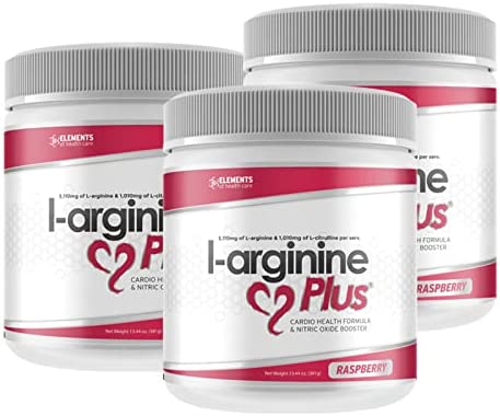 Elements of Health Care L-Arginine Plus® Official Formula - Raspberry Flavor 3-Pack, Support for Blood Pressure, Cholesterol, Energy, Muscle Development & More