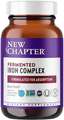 Iron Supplement, New Chapter Fermented Iron Complex with Organic Whole-Food Ingredients + One Daily Non-Constipating Dose- 60 Count (Pack of 1), 2 Month Supply