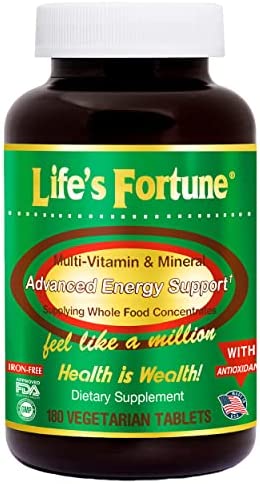 Life's Fortune Multivitamin & Mineral 180 Tablets, All Natural Energy Source Supplying Whole Food Concentrates, Antioxidants, Amino Acids, Enzymes, Trace Minerals & More