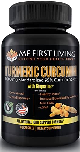 Me First Living Turmeric Curcumin 1000 mg 95% Curcuminoids, Bioperine 10 mg, 19x More Potent Than Others, Increased Absorption, Non-GMO, Organic Turmeric, Vegan, Gluten Free, 60 Capsules