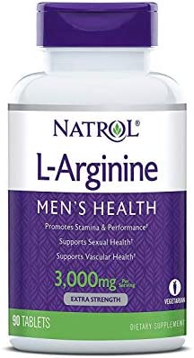 Natrol L-Arginine Tablets, Promotes Stamina and Performance, Supports Sexual and Vascular Health, Contains Nitric Oxide with B Vitamin Complex, Amino Acid, Extra Strength, 3,000mg, 90 Count