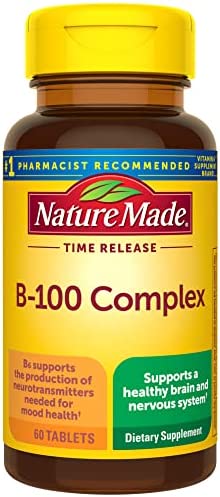 Nature Made Time Release Vitamin B-100 High Potency B Complex, Dietary Supplement for Nervous System Function Support, 60 Time Release Tablets, 60 Day Supply