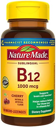 Nature Made Vitamin B12 Sublingual, Easy to Take, 1000 mcg for Energy Metabolism Support, 150 Sugar Free Micro-Lozenges, 150 Day Supply