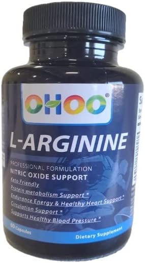 OHOO L-Arginine Male Enhancing Supplement, Professional Formulation, Nitric Oxide Support, Keto Friendly, Endurance Eneroy & Protein Metabolism Support*, 60 Capsules.