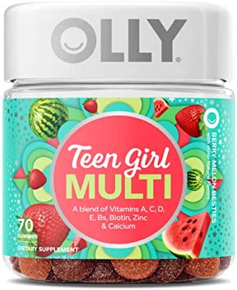 OLLY Teen Girl Multi Gummy, Healthy Skin and Immune Support, 15 Essential Vitamins, Biotin, Zinc, Calcium, Chewable Multivitamin, Berry Melon, 35 Day Supply - 70 Count