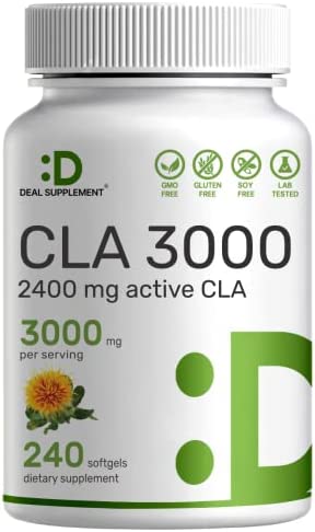 Ultra Strength CLA 3000mg | 240 Softgels, Active Conjugated Linoleic Acid from Non-GMO Safflower Oil, Non-Stimulating, Supports Weight Management | Lean Muscle Mass