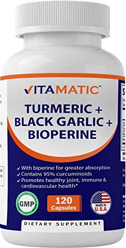 Vitamatic Turmeric Curcumin (95% Curcuminoids), Black Garlic with Bioperine Black Pepper for Best Absorption, Turmeric Supplement Pills 910mg 120 Capsules