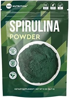 360 Nutrition Spirulina Superfood Powder, Vitamins A, B, Iron, Protein & Amino Acids, 2 oz