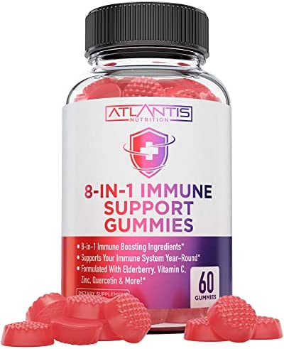 8-In-1 Immune Support Gummies With Elderberry - Powerful Immune Support Supplement Blend Of Elderberry, Quercetin, Zinc & Vitamin C Gummies Are Great Immune Boosters For Adults & Kids - 60 Gummies