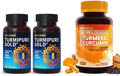 BioEmblem Turmeric Curcumin with Clinically Studied TurmiPure Turmeric Curcumin Supplement with BioPerine