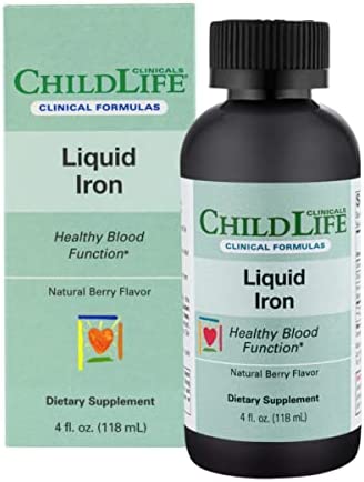 ChildLife Clinicals Liquid Iron, Iron Supplement - for Healthy Blood Function, Easily Absorbed Iron for Kids, All-Natural, Non-GMO, Gluten-Free - Berry Flavor, 4 Fluid Ounces