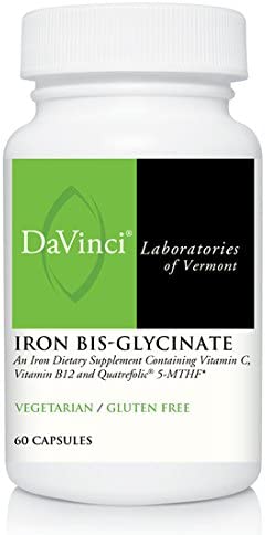 DaVinci Labs Iron Bis-Glycinate - Iron Supplement for Women or Men - Supports Hemoglobin Production, Energy and Menstrual Function* - With Vitamin C, and More - Gluten-Free - 60 Vegetarian Capsules