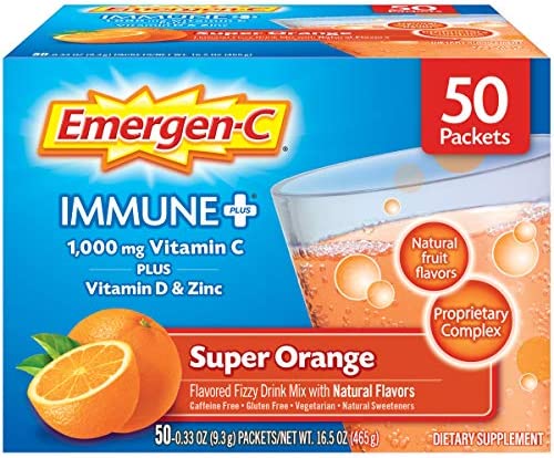 Emergen-C Immune+ 1000mg Vitamin C Powder, with Vitamin D, Zinc, Antioxidants and Electrolytes for Immunity, Immune Support Dietary Supplement, Super Orange Flavor - 50 Count