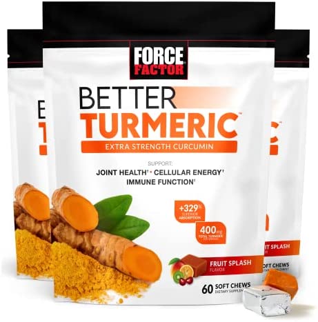 Force Factor Better Turmeric Joint Support Supplement for Extra Strength Joint Health, Featuring HydroCurc Turmeric Curcumin with Black Pepper for Superior Absorption, Fruit Splash, 180 Soft Chews