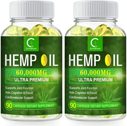 GPGP Greenpeople 100% Natural Hemp Oil Capsules - 180 Servings - 60,000 MG Extra Strength Hemp Oil Extract for Stress, Sleep & Mood Support, Rich in Omega 3, 6, 9