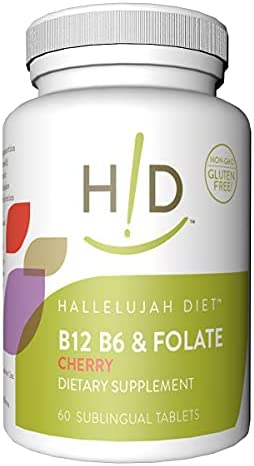 Hallelujah Diet B12, B6 & Folate Dietary Supplements � Cherry Flavored Sublingual Vitamins (60 Tablets)