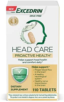 Head Care Proactive Health From Excedrin with Magnesium, Riboflavin, Vitamin B6, Folic Acid and Vitamin B12, Dietary Supplement Supports Head Health and Comfort Daily – 110 Count