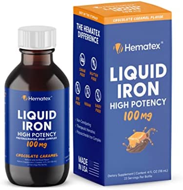 Hematex Liquid Iron Supplement for Adults by Llorens Pharmaceutical - 100mg Polysaccharide Iron Complex Iron Supplements for Anemia and Iron Deficiency (Chocolate Caramel Flavor)