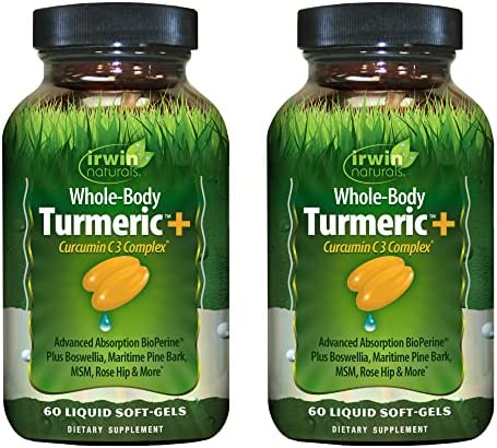 Irwin Naturals Whole Body Turmeric + Curcumin C3 Complex - 60 Liquid Soft-Gels, Pack of 2 - Supports Whole-Body Wellness - 60 Total Servings