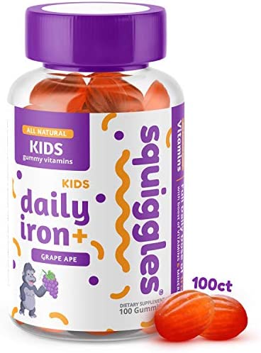 Kids Daily Iron+ Gummies by Squiggles 100ct. | All-Natural, Low Sugar, and Super Yummy | Daily Dose of Iron + Boost of Vitamins and Minerals.