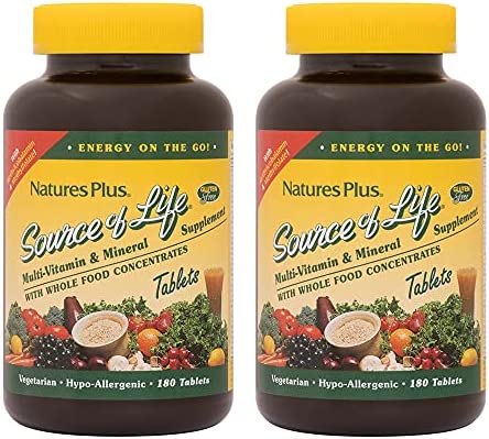 NaturesPlus Source of Life - 180 Tablets, Pack of 2 - Multi-Vitamin & Mineral Supplement - Supports Natural Energy & Overall Well-Being - Gluten Free, Vegetarian - 120 Total Servings