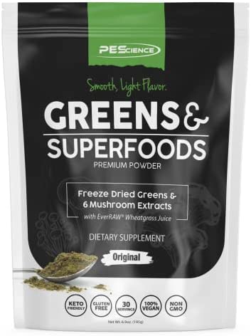 PEScience Greens & Superfoods Powder, Original Flavor, 30 Servings, Natural Chlorophyll with Turkey Tail Mushroom & Fruit Extracts Blend