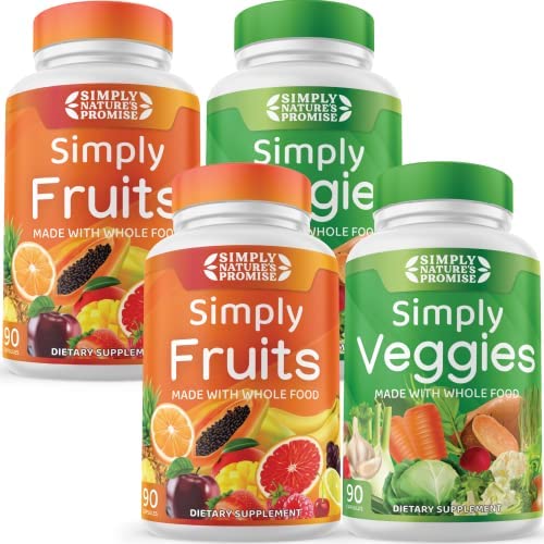 Simply Nature's Promise 4 Pack - Fruit and Vegetable Supplements - 90 Veggie and 90 Fruit Capsules - Made with Whole Food Superfoods, Packed Vitamins & Minerals - Soy Free - No Fillers or Extracts