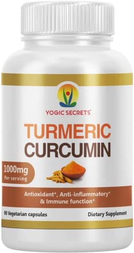 Turmeric Curcumin 95% Curcuminoids Extract 1000mg with Black Pepper for Ultra High Absorption, Natural Immune Support, Joint Support, Dietary Supplement by Yogic Secrets (90 Capsules)