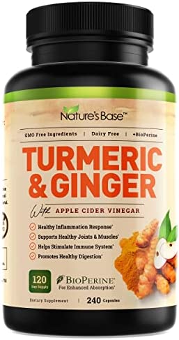 Turmeric Curcumin Supplement with Ginger & Apple Cider Vinegar (240 Count) - BioPerine Black Pepper, Tumeric & Ginger - 95% Curcuminoids & Joint Supplement - Antioxidant Tumeric Supplements Capsules