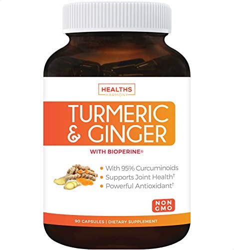 Turmeric and Ginger with 95% Curcuminoids & Bioperine (Non-GMO) 1980mg Per Serving - Joint Support Supplement with Black Pepper Extract, Tumeric Curcumin and Ginger - 90 Capsules